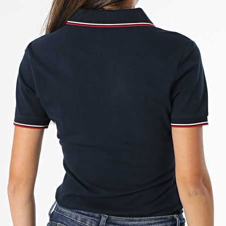Tommy Hilfiger - Polo Manches Courtes Col V Slim Femme 1985 Tipping 5736 Bleu Marine