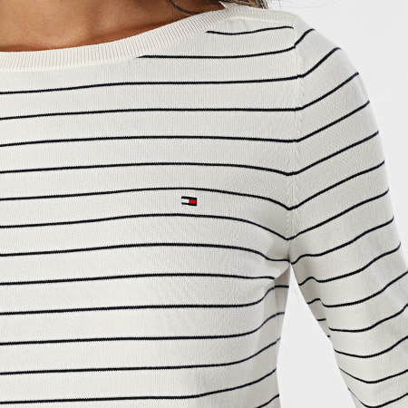 Tommy Hilfiger - Pull A Rayures Femme Jersey Stitch Boat 0099 Blanc Bleu Marine