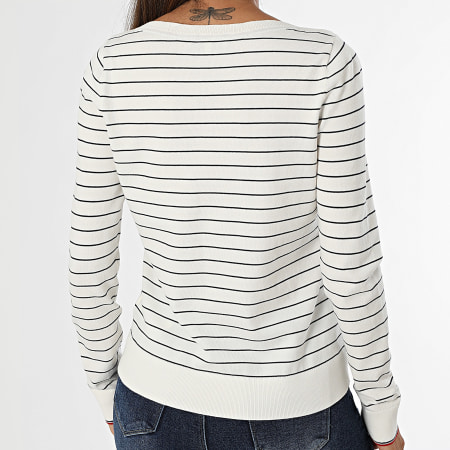 Tommy Hilfiger - Pull A Rayures Femme Jersey Stitch Boat 0099 Blanc Bleu Marine