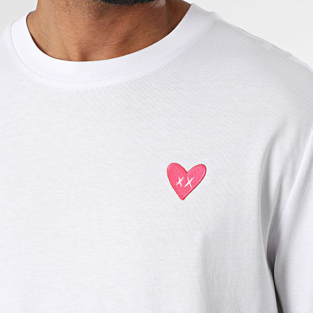 Luxury Lovers - Tee Shirt Oversize Large Heart Blanco Rosa Fluo