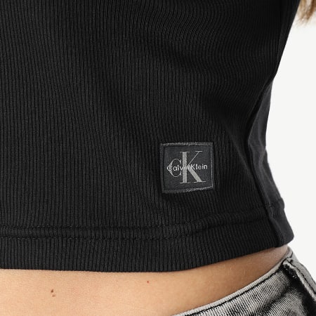 Calvin Klein - Crop Top Côtelé Manches Longues Femme LV047C204G Noir