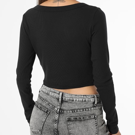Calvin Klein - Crop Top Côtelé Manches Longues Femme LV047C204G Noir