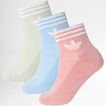 Adidas Originals - 3 paar enkelsokken met 3 strepen JV7438 Lichtblauw Lichtgroen Roze