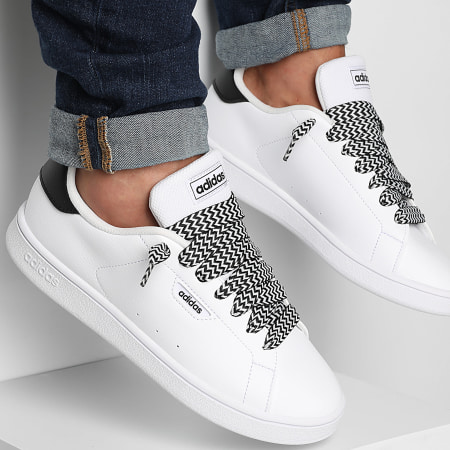 Adidas Sportswear - Baskets Urban Court IE0927 Cloud White Core Black x Superlaced Gros Lacet Blanc Noir