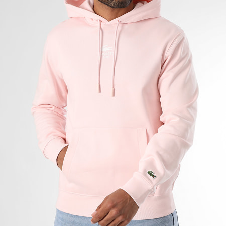 Lacoste - Sweat Capuche Logo Crocodile Rose Clair