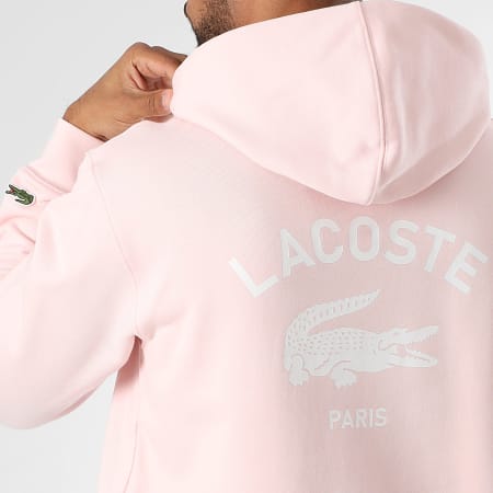 Lacoste - Sweat Capuche Logo Crocodile Rose Clair