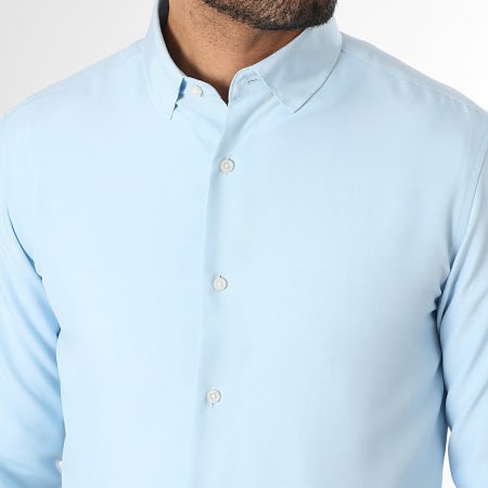 LBO - Camisa de manga larga efecto lino 0013 Azul claro