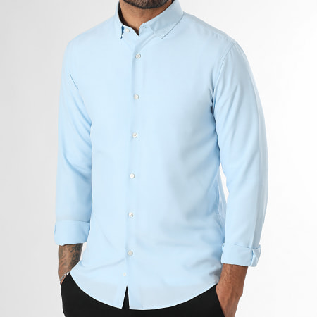 LBO - Camisa de manga larga efecto lino 0013 Azul claro