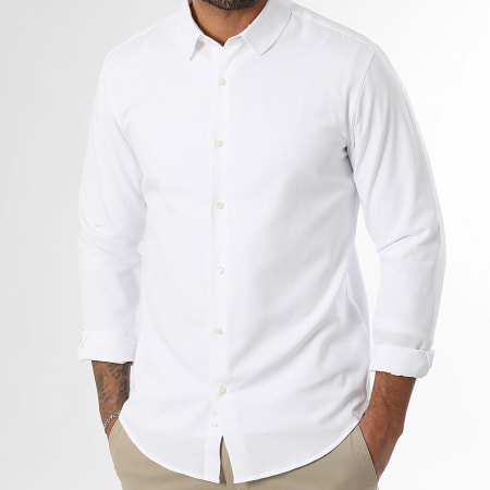 LBO - Camisa de manga larga efecto lino 0014 Blanca