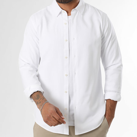 LBO - Camisa de manga larga efecto lino 0014 Blanca