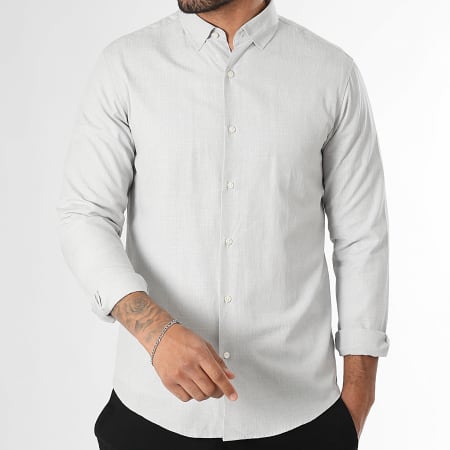 LBO - Chemise Manches Longues Effet Lin 0015 Gris Clair