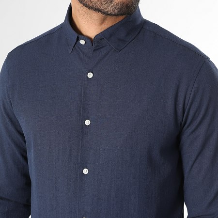 LBO - Chemise Manches Longues Effet Lin 0016 Bleu Marine