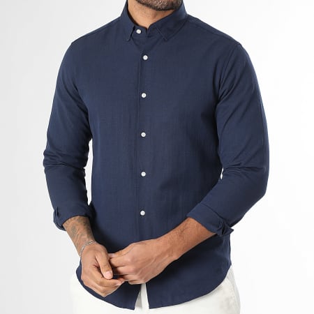 LBO - Chemise Manches Longues Effet Lin 0016 Bleu Marine