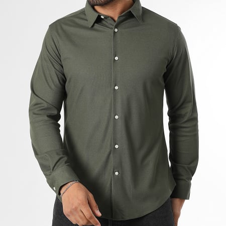 LBO - Chemise Manches Longues Pique Stretch 0002 Vert Kaki