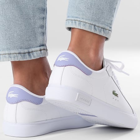White Sneakers Purple And White Outfit Lacoste Women's Powercourt