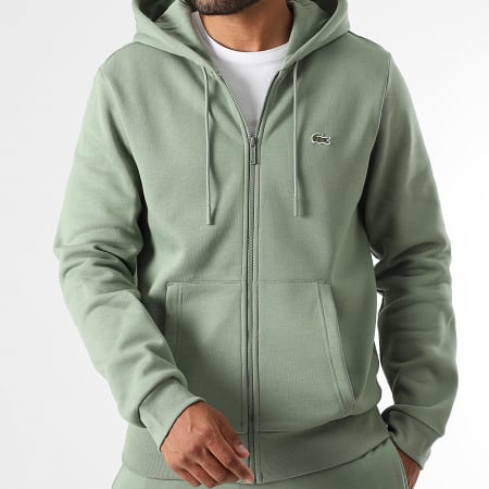 Lacoste - Sweat Zippé Capuche Logo Brodé Crocodile Classic Fit Vert
