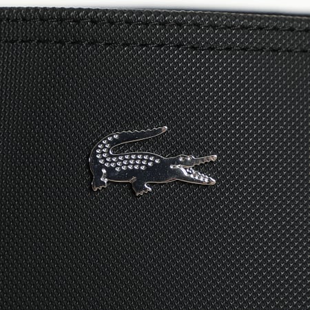 Lacoste - Lot Sac A Main Réversible Et Pochette Femme Logo Metallique Crocodile Noir Beige Clair