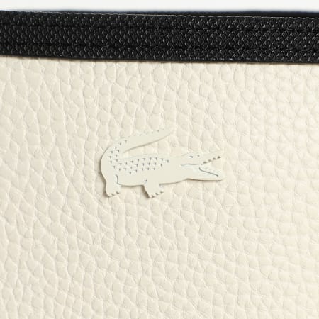 Lacoste - Lot Sac A Main Réversible Et Pochette Femme Logo Metallique Crocodile Noir Beige Clair