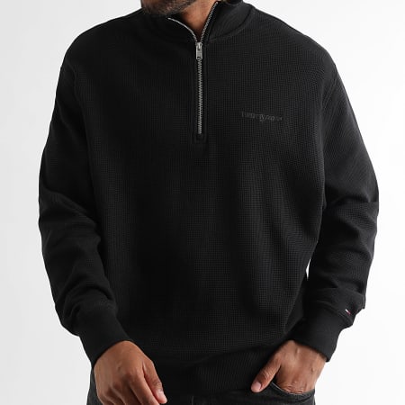 Tommy Jeans - Sudadera con cremallera Waffle Script 1880 Negro