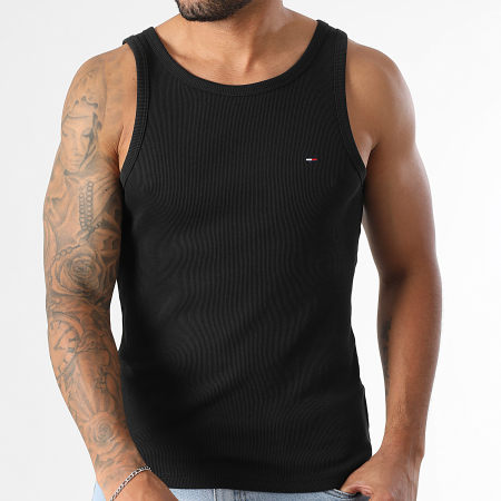 Tommy Jeans - Débardeur Côtelé Slim Classic Flag Ribbed 1927 Noir
