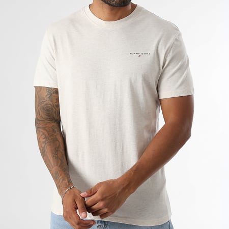 Tommy Jeans - Tee Shirt Slim Linear Chest 1780 Beige Chiné
