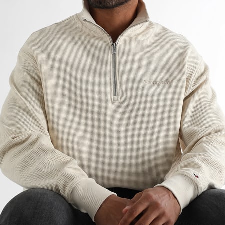 Tommy Jeans - Sudadera con cremallera Waffle Script 1880 Beige