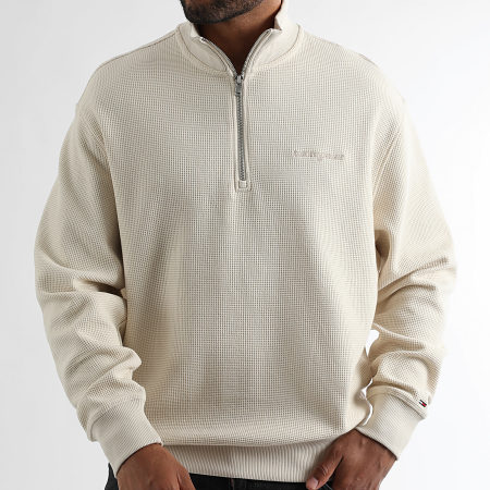 Tommy Jeans - Sudadera con cremallera Waffle Script 1880 Beige