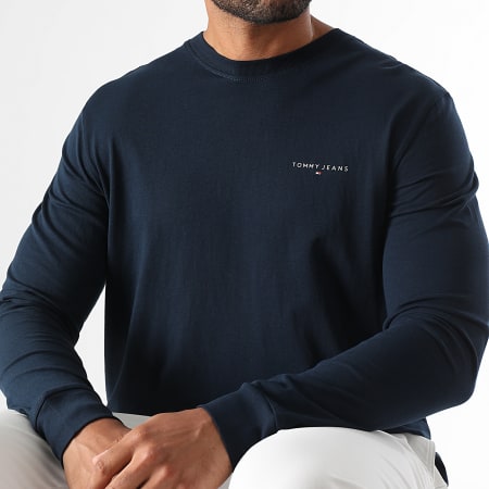 Tommy Jeans - Tee Shirt Manches Longues Slim Chest Linear 1594 Bleu Marine