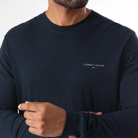 Tommy Jeans - Tee Shirt Manches Longues Slim Chest Linear 1594 Bleu Marine