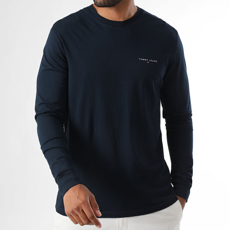 Tommy Jeans - Tee Shirt Manches Longues Slim Chest Linear 1594 Bleu Marine