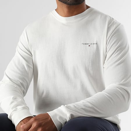 Tommy Jeans - Tee Shirt Manches Longues Slim Chest Linear 1594 Blanc