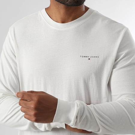 Tommy Jeans - Tee Shirt Manches Longues Slim Chest Linear 1594 Blanc