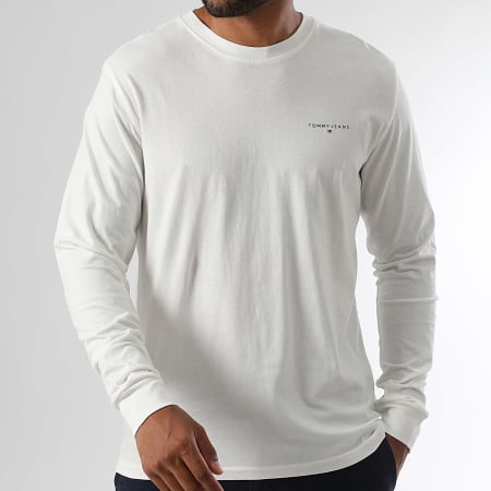 Tommy Jeans - Tee Shirt Manches Longues Slim Chest Linear 1594 Blanc