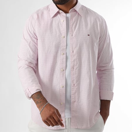 Tommy Hilfiger - Chemise Manches Longues Regular Fit Flex Poplin Mini Print 9438 Rose