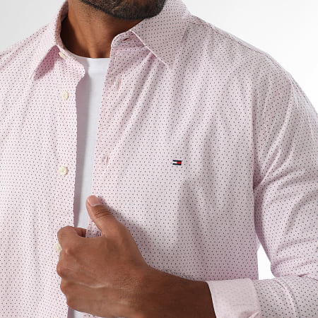 Tommy Hilfiger - Chemise Manches Longues Regular Fit Flex Poplin Mini Print 9438 Rose