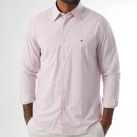 Tommy Hilfiger - Chemise Manches Longues Regular Fit Flex Poplin Mini Print 9438 Rose
