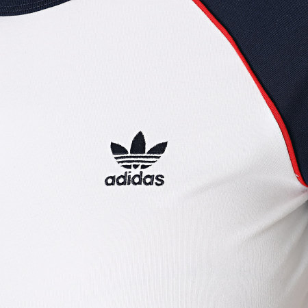 Adidas Originals - Tee Shirt Femme A Bandes 3 Stripes JV7190 Blanc Bleu Marine