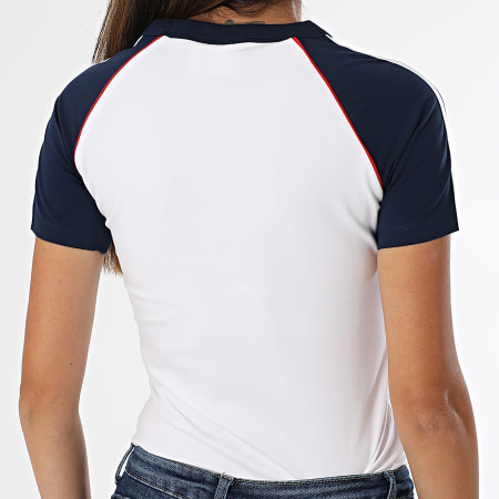 Adidas Originals - Tee Shirt Femme A Bandes 3 Stripes JV7190 Blanc Bleu Marine