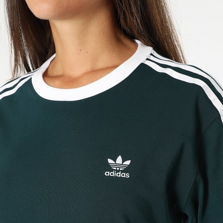 Adidas Originals - Tee Shirt Femme A Bandes 3 Stripes JY4855 Vert Foncé Blanc