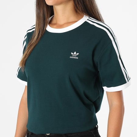 Adidas Originals - Tee Shirt Femme A Bandes 3 Stripes JY4855 Vert Foncé Blanc