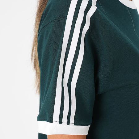 Adidas Originals - Tee Shirt Femme A Bandes 3 Stripes JY4855 Vert Foncé Blanc