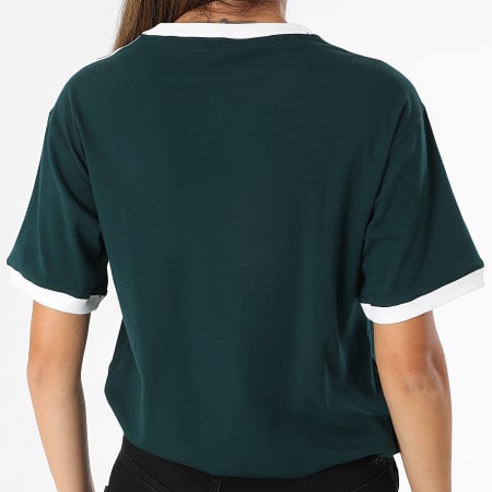 Adidas Originals - Tee Shirt Femme A Bandes 3 Stripes JY4855 Vert Foncé Blanc