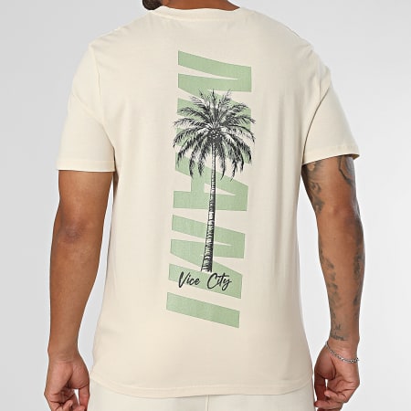 Luxury Lovers - Miami Palm Beige Green Khaki Tee Shirt And Jogging Shorts Set