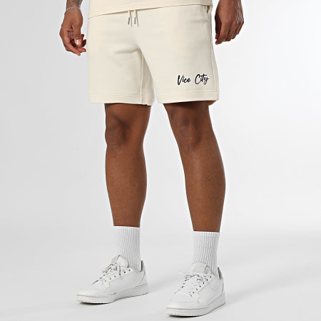 Luxury Lovers - Miami Palm Beige Green Khaki Tee Shirt And Jogging Shorts Set