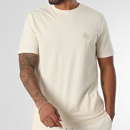 Luxury Lovers - Miami Palm Beige Green Khaki Tee Shirt And Jogging Shorts Set