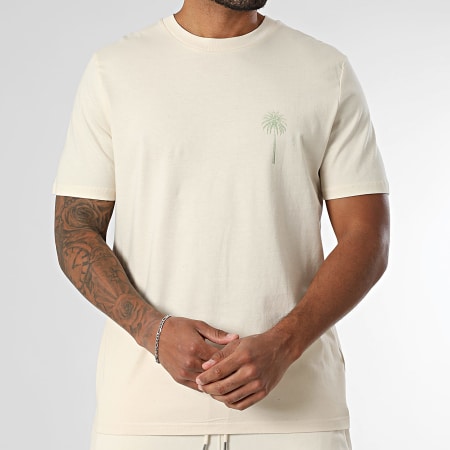 Luxury Lovers - Miami Palm Beige Green Khaki Tee Shirt And Jogging Shorts Set