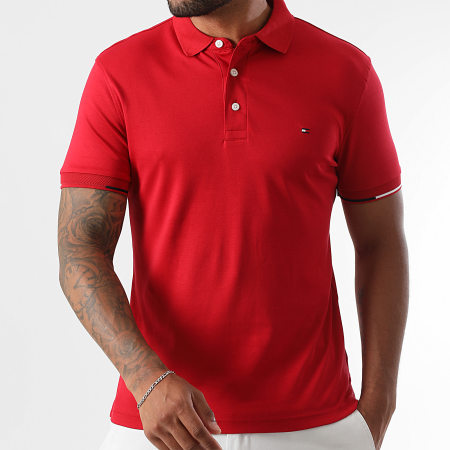 Tommy Hilfiger - Polo Manches Courtes Slim Interlock Flagcuff 9348 Rouge