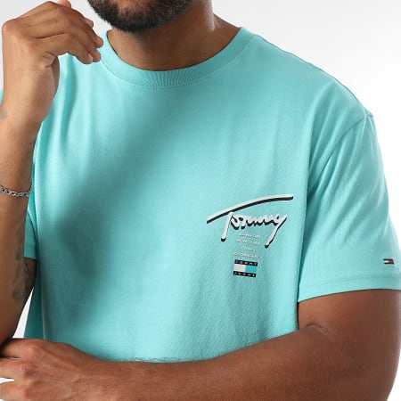 Tommy Jeans - Tee Shirt Signature City 1934 Bleu Turquoise