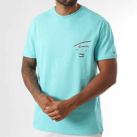 Tommy Jeans - Tee Shirt Signature City 1934 Bleu Turquoise