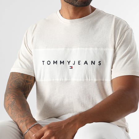 Tommy Jeans - Tee Shirt Color Block Linear Logo 1933 Beige Chiné Blanc